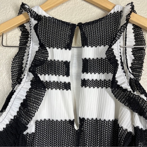 Zara Mini Dress‎ Cold Shoulder Mesh Lace Black/White Stripe Women’s Size Small - Picture 7 of 10